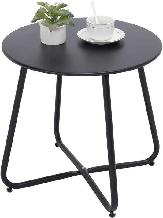 Outdoor Table Small Patio Side Table, Round Metal Side Table, Weatherproof, Portable, Outdoor End for Garden, Balcony, Yard (Black)