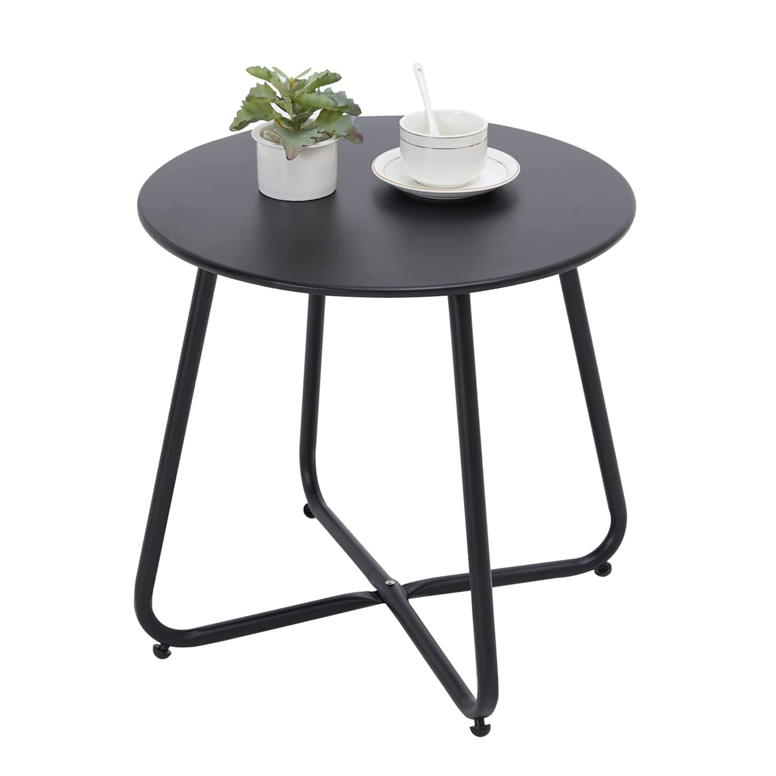 Outdoor Table Small Patio Side Table, Round Metal Side Table, Weatherproof, Portable, Outdoor End for Garden, Balcony, Yard (Black)