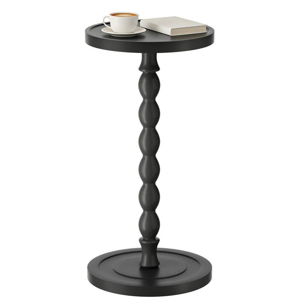 Small Side Table, Rubberwood‌ Drink Table for Small Spaces, Solid Wood Pedestal Coffee Tables, Round End Tables for Living Room, Sofa Couch, Bedroom, Corners, and Office (Brown, 9.4 inch)