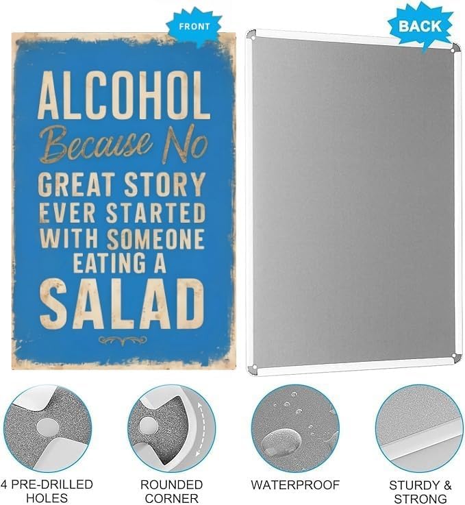 Vintage Bar Tin Sign – Funny Drinking Quote Metal Wall Decor for Home Bar, Kitchen, or Man Cave – 8x12 Inch Retro Alcohol Plaque