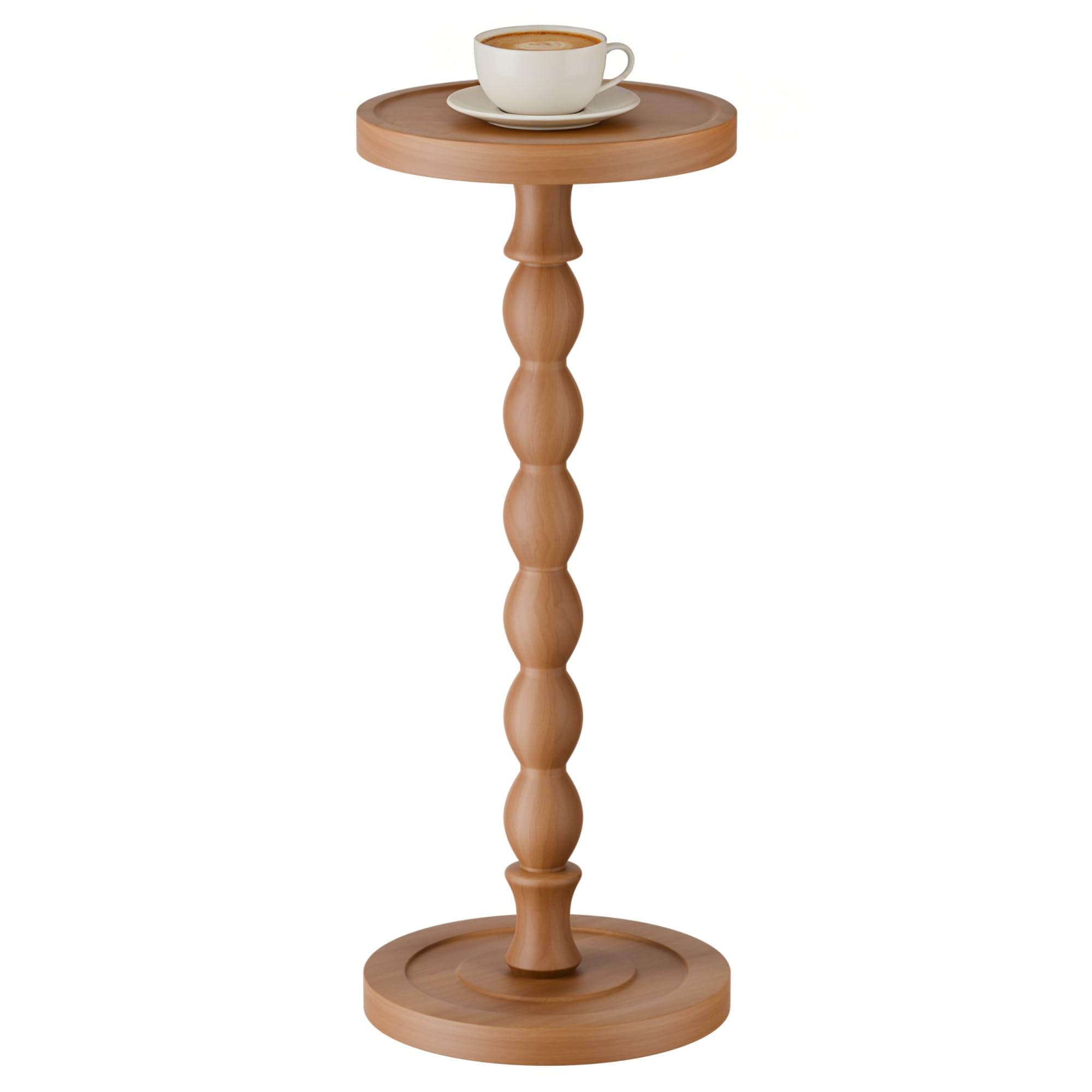 Small Side Table, Rubberwood‌ Drink Table for Small Spaces, Solid Wood Pedestal Coffee Tables, Round End Tables for Living Room, Sofa Couch, Bedroom, Corners, and Office (Brown, 9.4 inch)