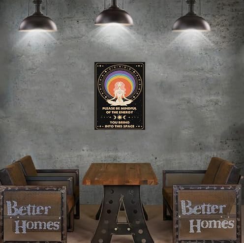 Inspirational Decor Metal Tin Sign Please Be Mindful of the Energy You Bring Into This Space Spiritual Sign for Home Bedroom Yoga Cafes Boho Aesthetic Wall Decor Positive Energy Poster Gifts 8x12 Inch