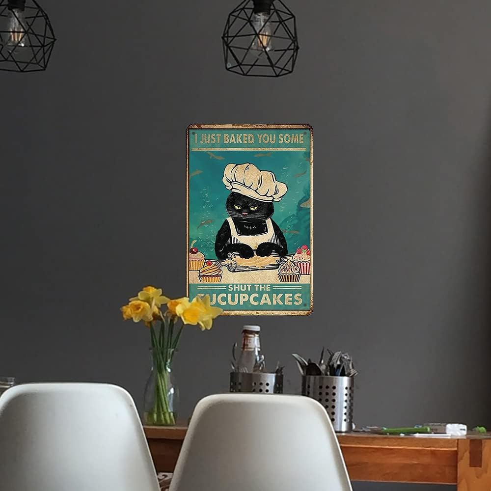 Funny Retro Cat Metal Tin Sign Vintage Kitchen Signs Wall Decor Cat Art Kitty Cats Signs For Home Coffee Bar Cat Art I Just Baked You Some Cakes Sign 8x12 Inch