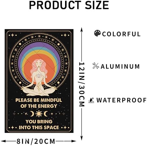 Inspirational Decor Metal Tin Sign Please Be Mindful of the Energy You Bring Into This Space Spiritual Sign for Home Bedroom Yoga Cafes Boho Aesthetic Wall Decor Positive Energy Poster Gifts 8x12 Inch