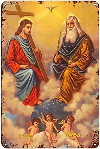 Bodyard Vintage Tin Metal Sign Holy Trinity Icon Catholic Retro Wall Art Decor Iron Painting for Home Kitchen Cafe Pub Sign Plaque 8x12 Inch
