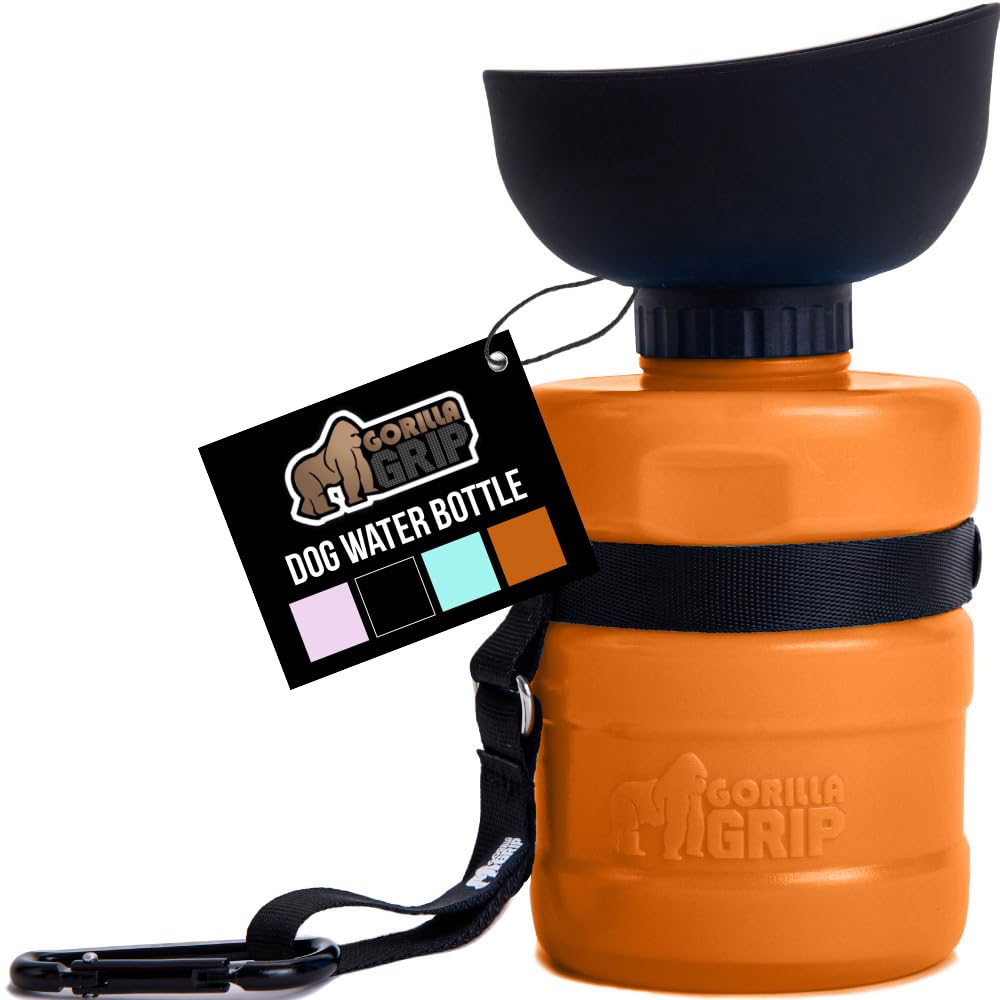 GORILLA GRIP Dog Water Bottle, Portable Water Bowl Dispenser for Dogs, 20 oz Leak Proof Pet Travel Squeeze Bottles, Food Grade Silicone, to Go Puppy Essentials, Hiking Camping Trip Accessories, Pink