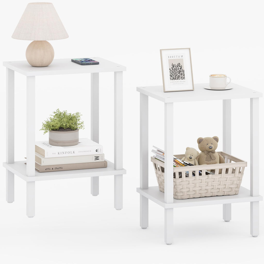 TUTOTAK End Table, Set of 2, Side Table, Nightstand, 2-Tier Storage Shelf, Sofa Table for Small Space, Living Room, Bed Room TB01BK035