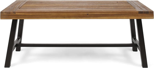 Christopher Knight Home Carlisle Outdoor Acacia Wood Coffee Table, Sandblast/Rustic Metal