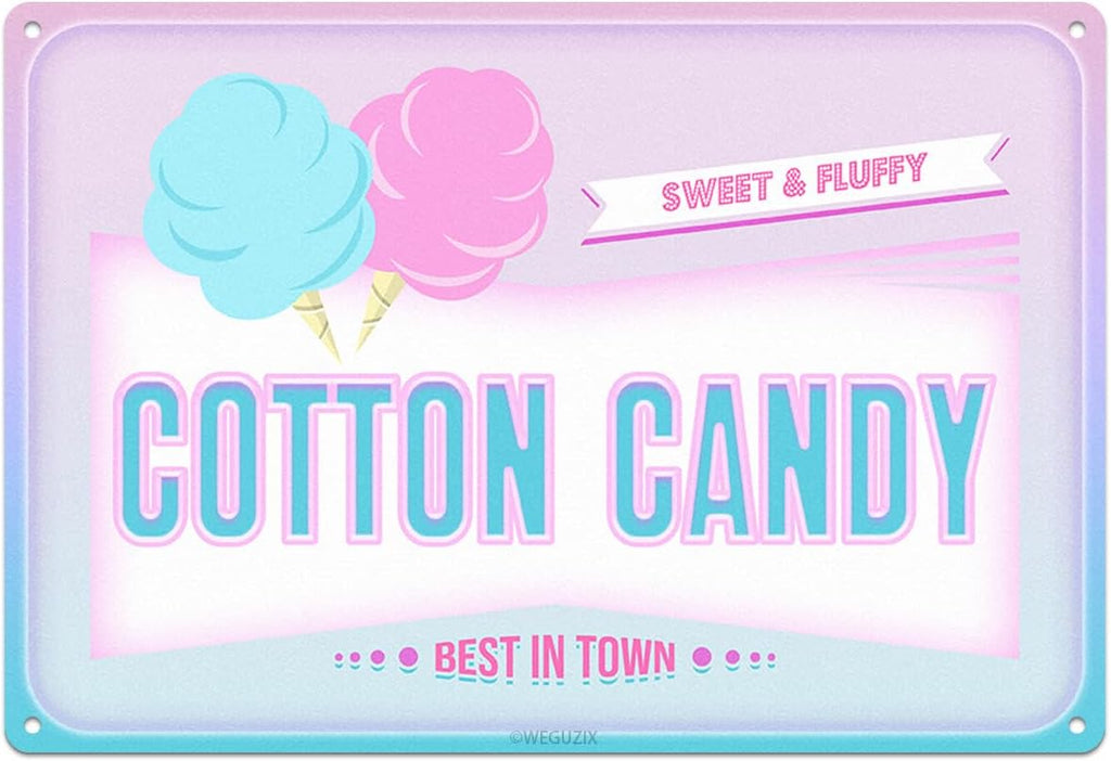 Funny Cotton Candy Metal Sign Retro Food Snacks Tin Signs Wall Art Poster Wall Decor for Home Bar Kitchen Coffee Corner Playroom Cinema Cafe Restaurant 12x8 Inch Aluminium Hanging Plaque
