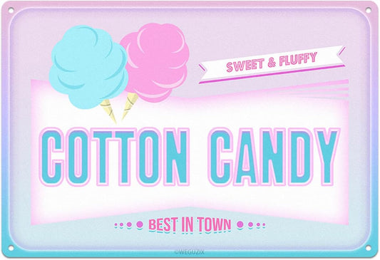 Funny Cotton Candy Metal Sign Retro Food Snacks Tin Signs Wall Art Poster Wall Decor for Home Bar Kitchen Coffee Corner Playroom Cinema Cafe Restaurant 12x8 Inch Aluminium Hanging Plaque