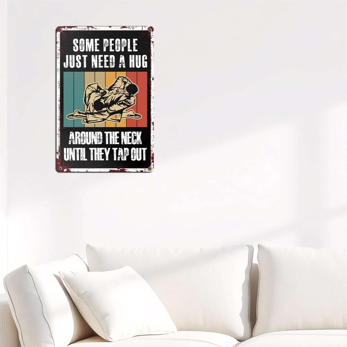 BJJ Sign Decor Vintage Some People Just Need A Hug Metal Tin Sign for Home Room Man Cave Garage Wall Decor Brazilian Jiu Jitsu Sign 8x12 Inch