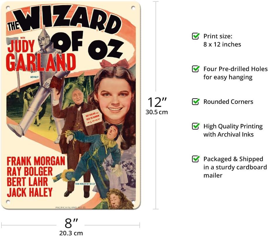 The Wizard of Oz - Starring Judy Garland - Vintage Film Movie Poster c.1949-8 x 12 inch Vintage Metal Tin Sign