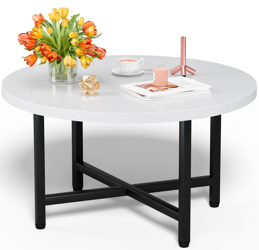 FAMIDGE Coffee Table, 23.6" Coffee Tables for Living Room, Round Coffee Table with Metal Frame, Floor Table for Sitting on The Floor, Home, Office, Black