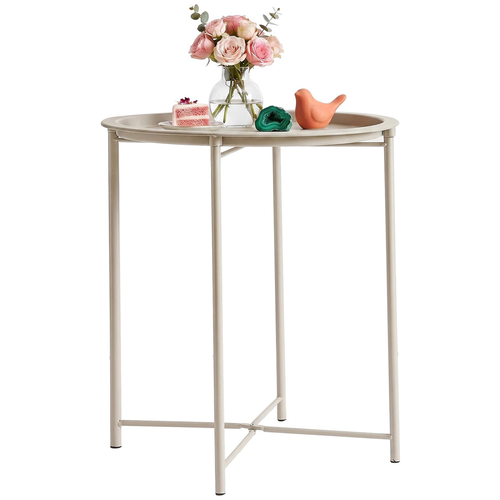 VECELO Side/End Table, Folding Round Metal Anti-Rust and Waterproof Outdoor or Indoor Tray for Living Room Bedroom Balcony and Office, 2 PCS, Dark Green