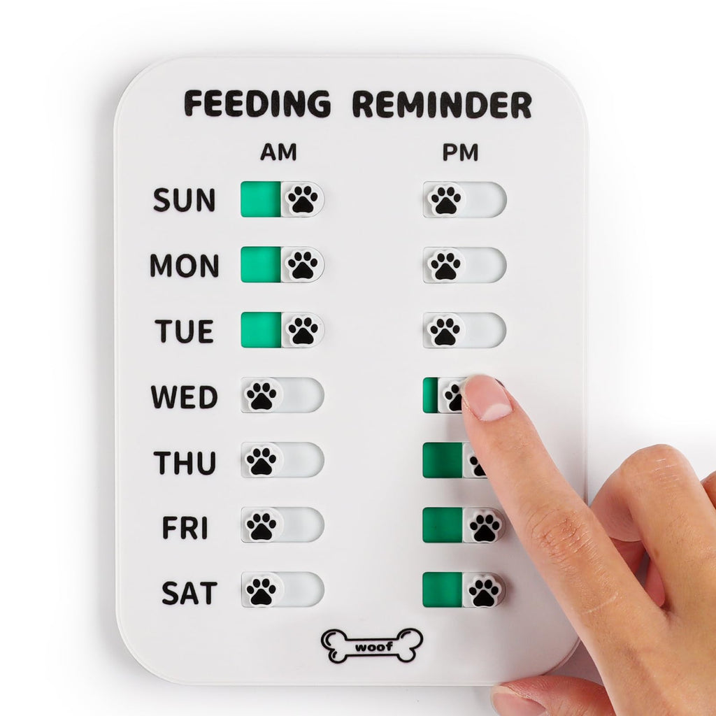 YAUYIK Dog Feeding Reminder, Magnetic OR Double Sided Adhesive Application, AM/PM Daily Chart Signs, Helps You Track Pets Feeding & Medication, Easy to Use on Fridge, Wall, Food Storage Bin (Silver)