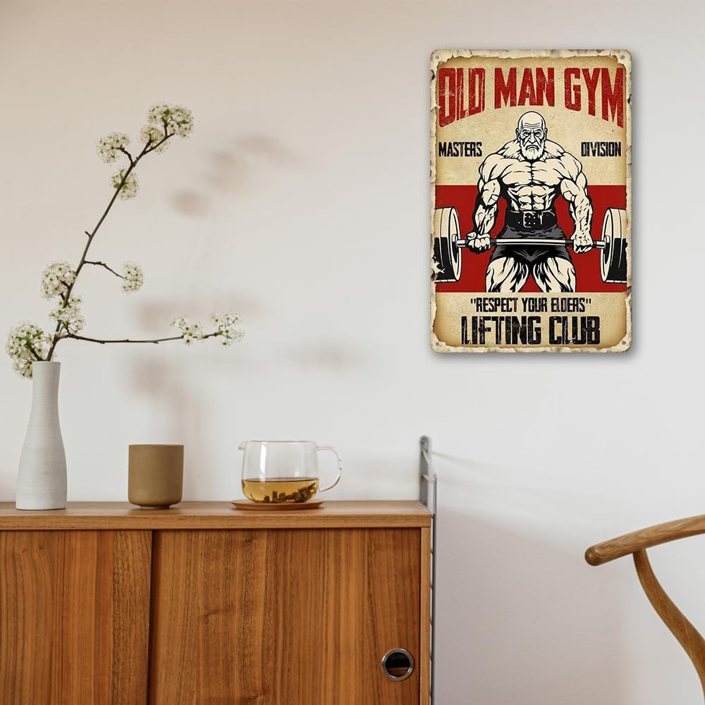 Old Man Gym Sign Home Gym Decor Gym Sign Gym Poster Masters Division Respect Your Elders Fitness Metal Sign Weightlifting Posters Gym Posters For Home Gym Motivational Wall Art Decorations 8x12 Inch