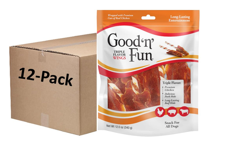 Good ‘n’ Fun Triple Flavor Wings Chews for All Dogs, Treat Your Dog to Long-Lasting Chews Made with Chicken, Beef Hide and Pork Hide, 8 oz