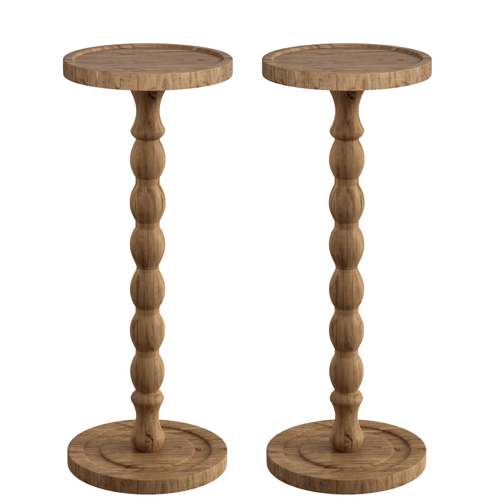 Small Side Table, Rubberwood‌ Drink Table for Small Spaces, Solid Wood Pedestal Coffee Tables, Round End Tables for Living Room, Sofa Couch, Bedroom, Corners, and Office (Brown, 9.4 inch)