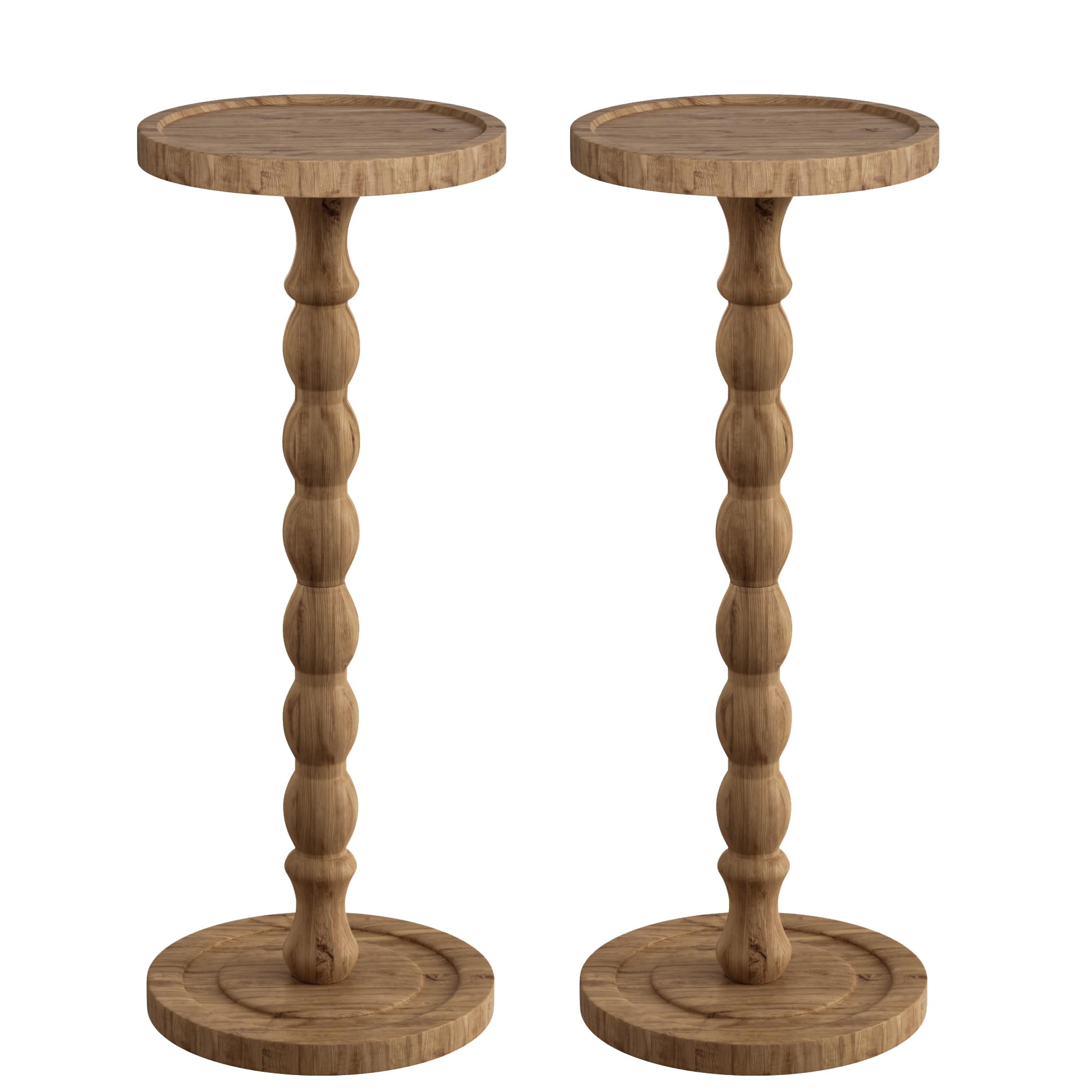 Small Side Table, Rubberwood‌ Drink Table for Small Spaces, Solid Wood Pedestal Coffee Tables, Round End Tables for Living Room, Sofa Couch, Bedroom, Corners, and Office (Brown, 9.4 inch)