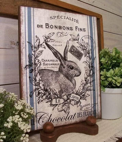 Funny French Script Feed Sack with Rabbit Metal Tin Sign Decoration for Garage Yard Home Outdoor 8x12 Inch