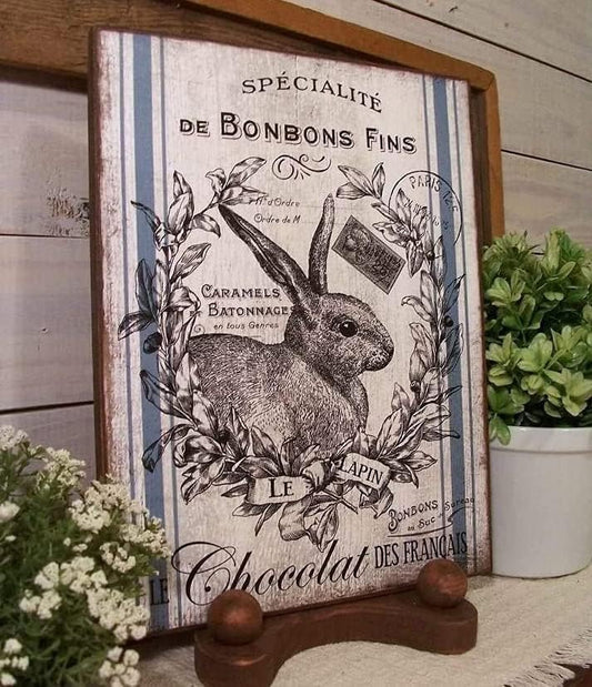 Funny French Script Feed Sack with Rabbit Metal Tin Sign Decoration for Garage Yard Home Outdoor 8x12 Inch