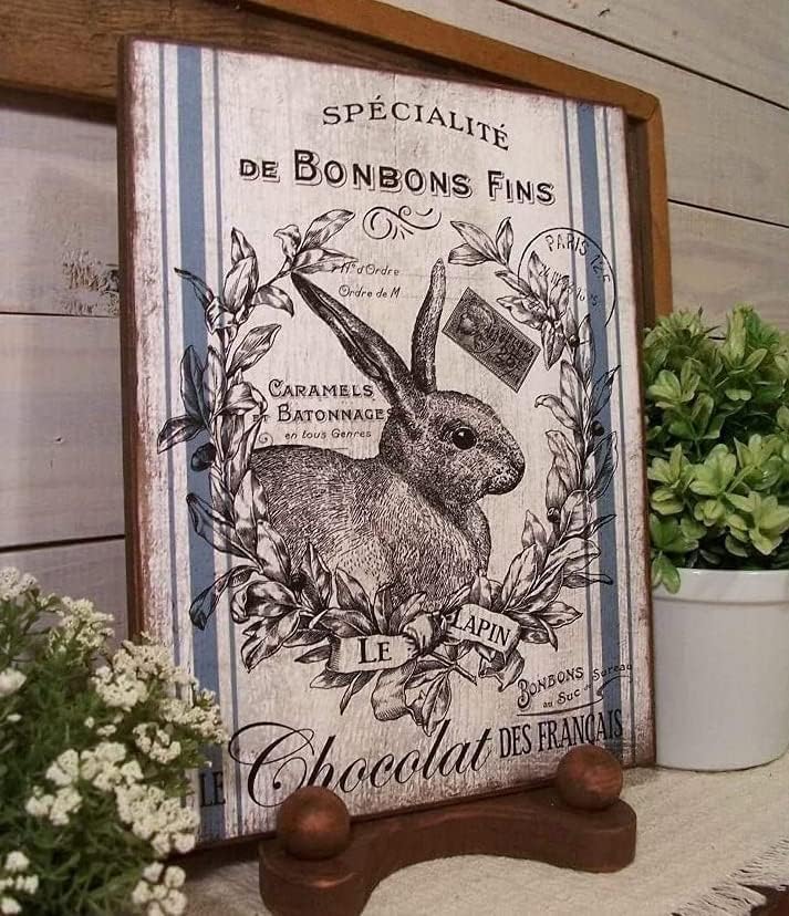 Funny French Script Feed Sack with Rabbit Metal Tin Sign Decoration for Garage Yard Home Outdoor 8x12 Inch