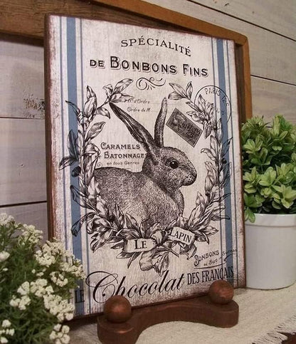 Funny French Script Feed Sack with Rabbit Metal Tin Sign Decoration for Garage Yard Home Outdoor 8x12 Inch
