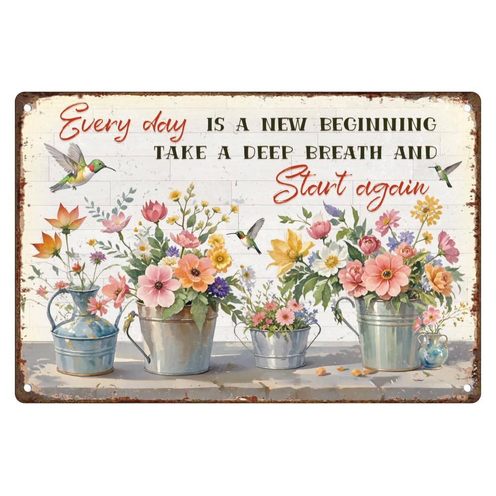Vintage Flower Wall Decor Sign, What a Wonderful World Inspirational Quote Floral Wall Art, Metal Tin Poster for Home Bedroom Kitchen Cafe Bar Wall Decor Gift 8 x 12 Inch