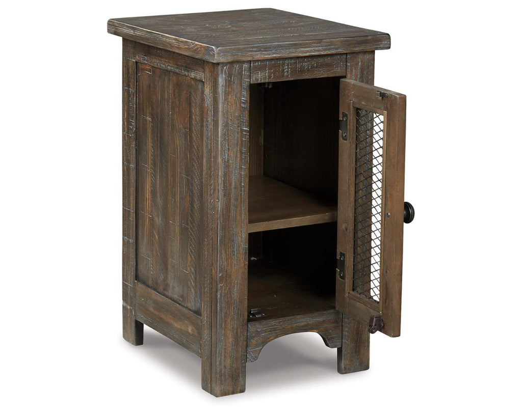 Signature Design by Ashley Wystfield Farmhouse Chair Side End Table with Cabinet Door for Storage, White & Brown with Distressed Finish