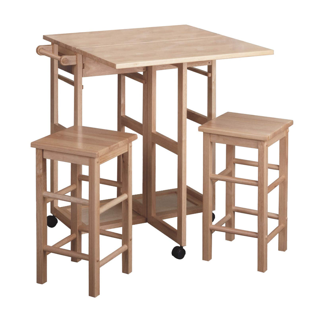 Winsome Suzanne Kitchen Table Set with Stools, 33" in Coffee, Convenient Sturdy Mobile Kitchen & Dining Room Table & Chairs with Storage for Small Spaces, Dorms, Apartments
