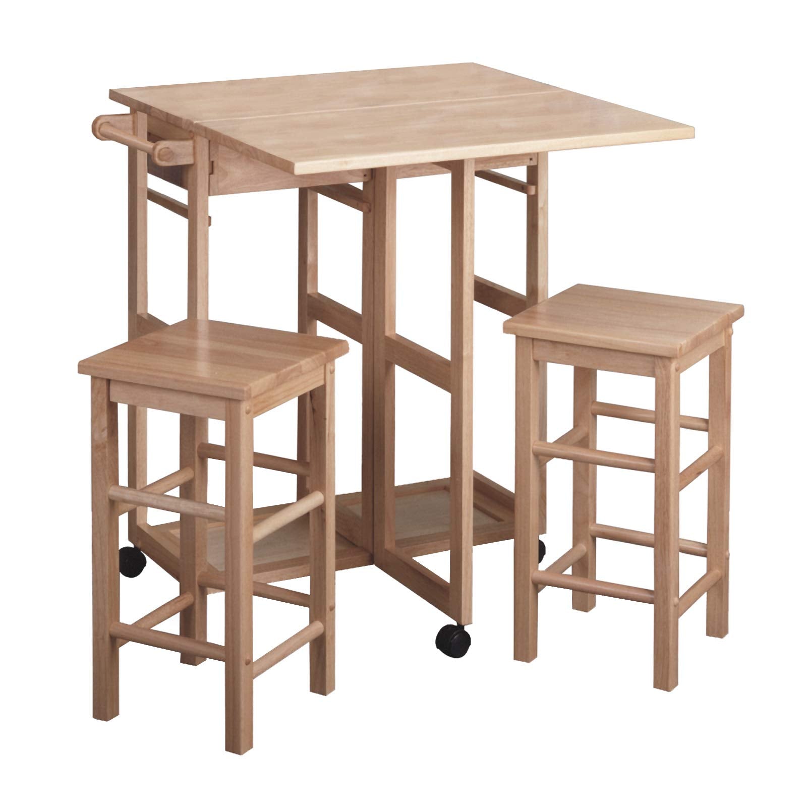 Winsome Suzanne Kitchen Table Set with Stools, 33" in Coffee, Convenient Sturdy Mobile Kitchen & Dining Room Table & Chairs with Storage for Small Spaces, Dorms, Apartments