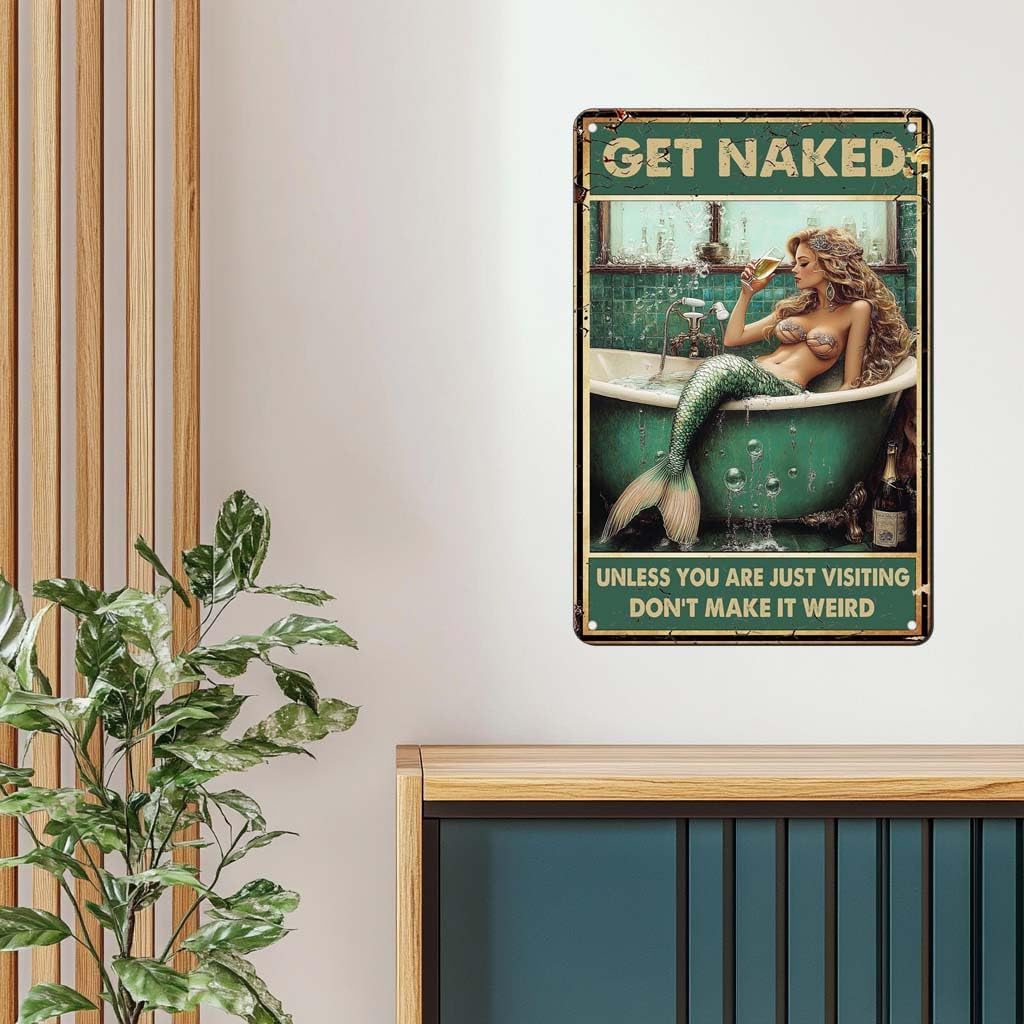 CCPARTON Metal Sign Get Naked Mermaid Vintage Metal Tin Sign For Home Outdoor Indoor Office Bar Yard Decor 8x12 Inches