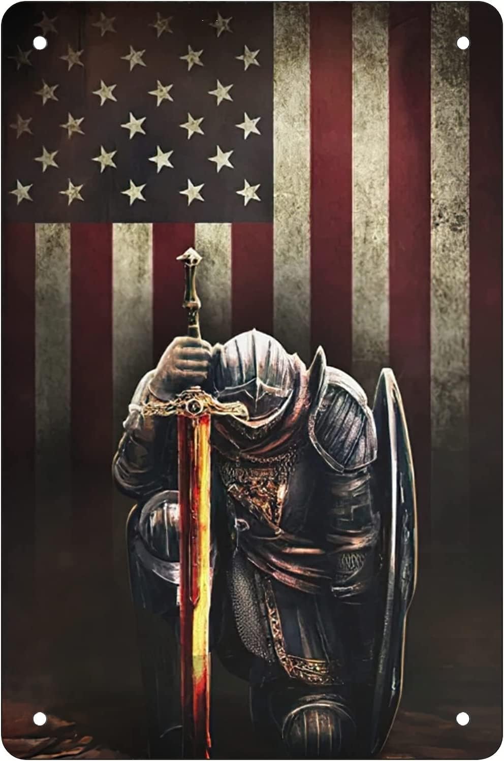 American Flag Knight Templar Metal Wall Art, Metal Signs for Decor Vintage Wall Decor, Vintage Tin Sign Posters Coffee Funky Decor, Bar Signs for Home Bar 8 x 12 Inches