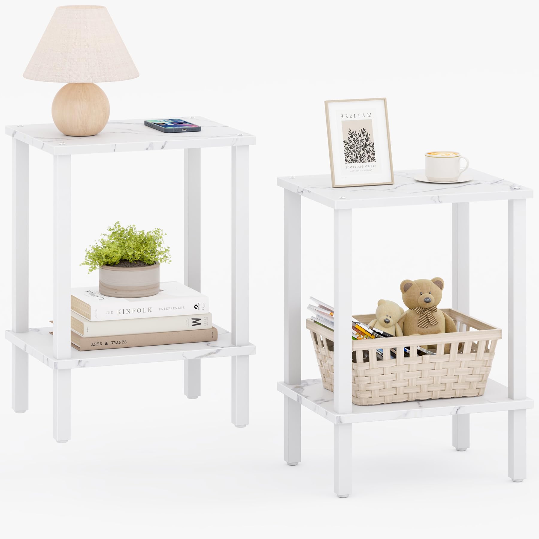 TUTOTAK End Table, Set of 2, Side Table, Nightstand, 2-Tier Storage Shelf, Sofa Table for Small Space, Living Room, Bed Room TB01BK035