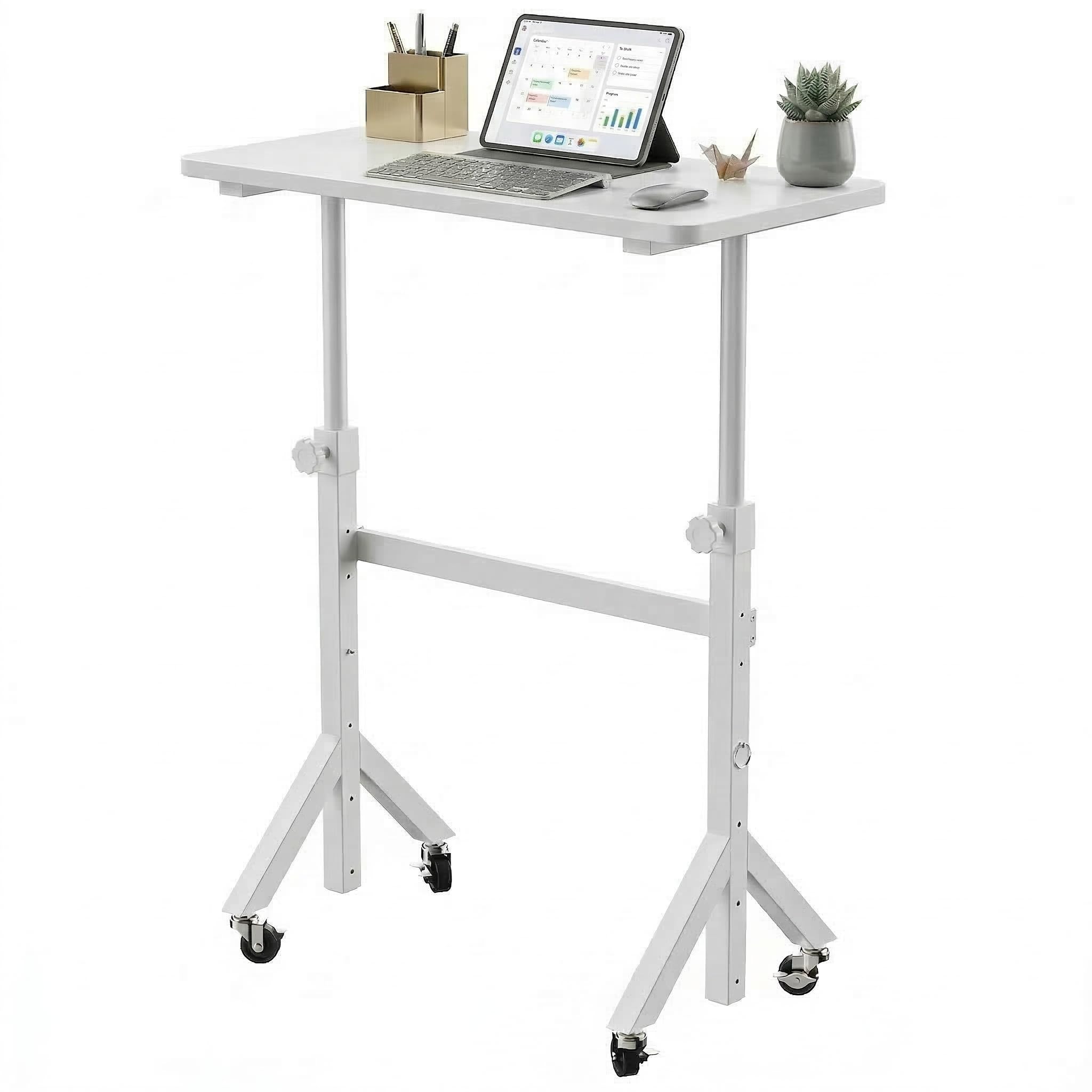 HUANUO 32'' Small Standing Desk Adjustable Heigh, Mobile Stand Up Desk with Wheels, Portable Rolling Desks for Walking Pad and Treadmill, Computer Laptop Desks for Home Office Space