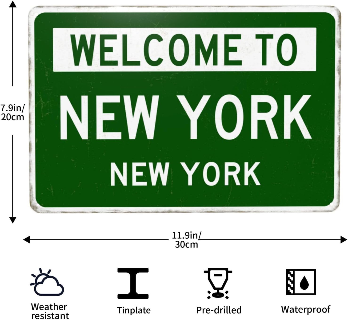 Vintage Metal Signs, Welcome to New York Retro Tin Sign, Home Bar Garage Man Cave Street Wall Decor Art, Present Gift for Friends, Housewarming 12 x 8 inch