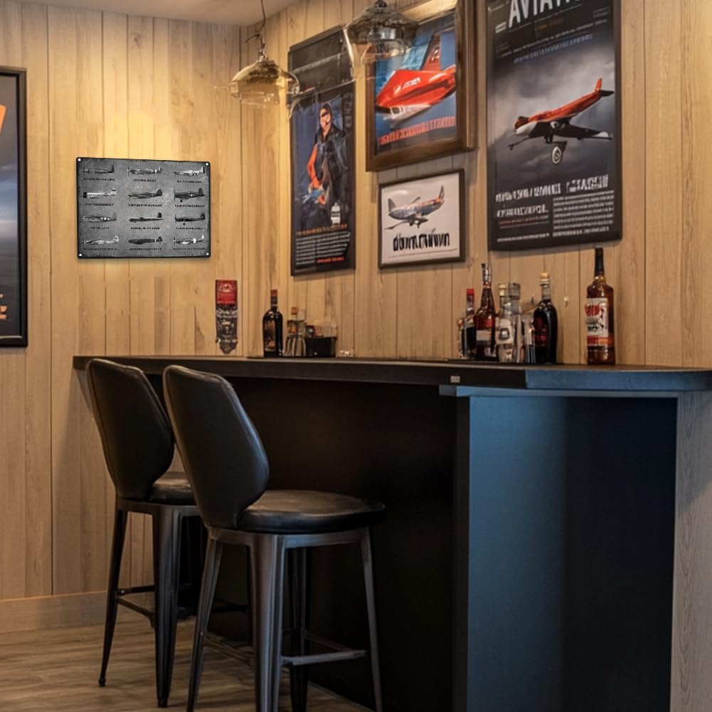 WWII Fighter Planes Metal Tin Sign Wall Decor Airplane Aviation Enthusiast Military Fan Gift for Men Vintage Poster for Home Room Man Cave Bar Wall Decor 8 x 12 Inch
