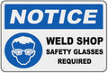 Safety Glasses Required In Weld Shop Sign Aluminum Tin Warning Signs For Home Outdoor Garden 8X12 Inches