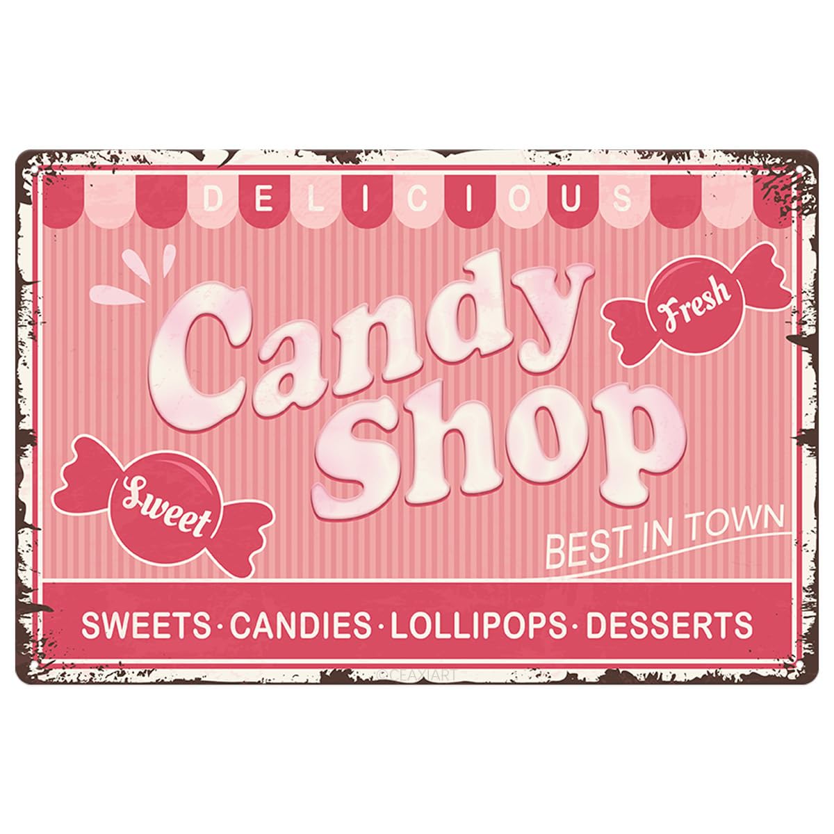 Candy Shop Tin Signs Sweets Candies Lollipops Desserts Store Vintage Poster Metal Sign Art Wall Decor for Home Kitchen Bar Cafe Retro Pink Hanging Plaque 8X12 Inch