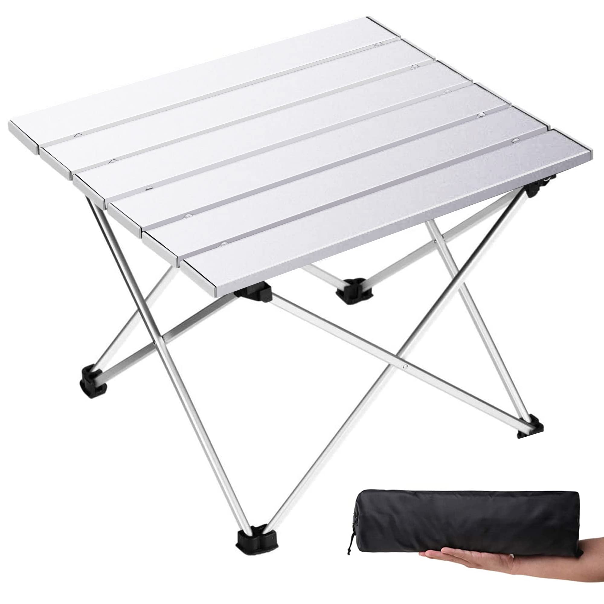 Grope Portable Camping Table with Aluminum Table Top, Folding Beach Table Easy to Carry, Prefect for Outdoor, Picnic, BBQ, Cooking, Festival, Beach, Home Use (Black-S)