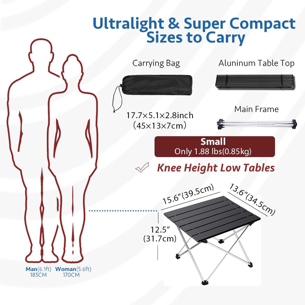 Grope Portable Camping Table with Aluminum Table Top, Folding Beach Table Easy to Carry, Prefect for Outdoor, Picnic, BBQ, Cooking, Festival, Beach, Home Use (Black-S)
