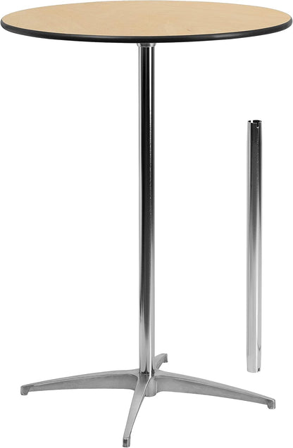 Flash Furniture Lars 30" Round Cocktail Table with 30" and 42" Columns, Adjustable Standard or Bar Height Round Table for Events or Home Use, Natural