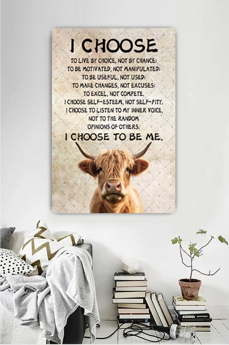Cusde Highland Cow Metal Tin Sign I Choose To Be Me Wall Decor Motivational Inspirational Quotes Wall Art Retro Decor Vintage Decoration Posters Gifts for Bar Pub Bedroom Living Room 12x8 Inches