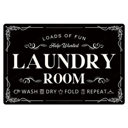 Laundry Room Tin Signs Loads of Fun Retro Laundry Metal Signs Wall Decor Laundry Rules Hanging Plaque Printed Accessories Decorations for Home (12 x 8 Inches, White)