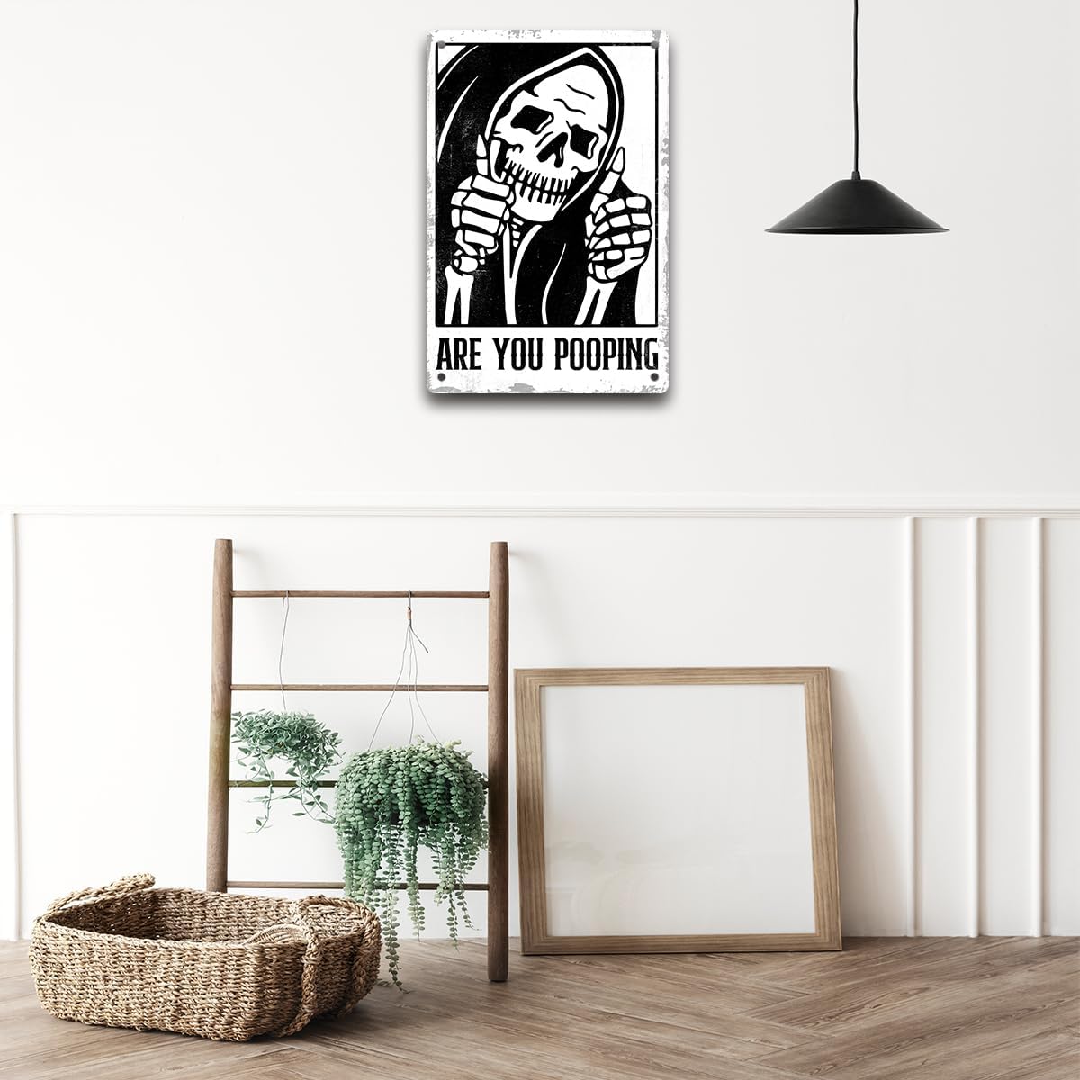 BEASTZHENG Funny Gothic Bathroom Home Decor Metal Tin Sign: Funny "Are You Pooping?" Bathroom Wall Art Decor Sign for Skull Lovers 8 X 12 Inches