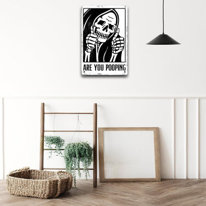 BEASTZHENG Funny Gothic Bathroom Home Decor Metal Tin Sign: Funny "Are You Pooping?" Bathroom Wall Art Decor Sign for Skull Lovers 8 X 12 Inches