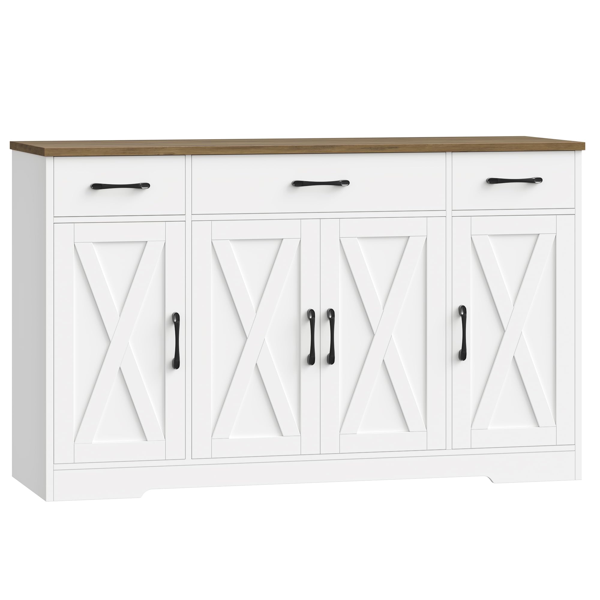 HOSTACK Buffet Cabinet with Drawers, 55" Large Sideboard Buffet Storage Cabinet with Shelves and Doors, Modern Farmhouse Coffee Bar Station Wood Kitchen Table for Kitchen, Dining Room, White/Rustic
