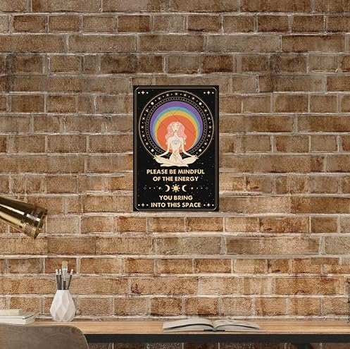 Inspirational Decor Metal Tin Sign Please Be Mindful of the Energy You Bring Into This Space Spiritual Sign for Home Bedroom Yoga Cafes Boho Aesthetic Wall Decor Positive Energy Poster Gifts 8x12 Inch