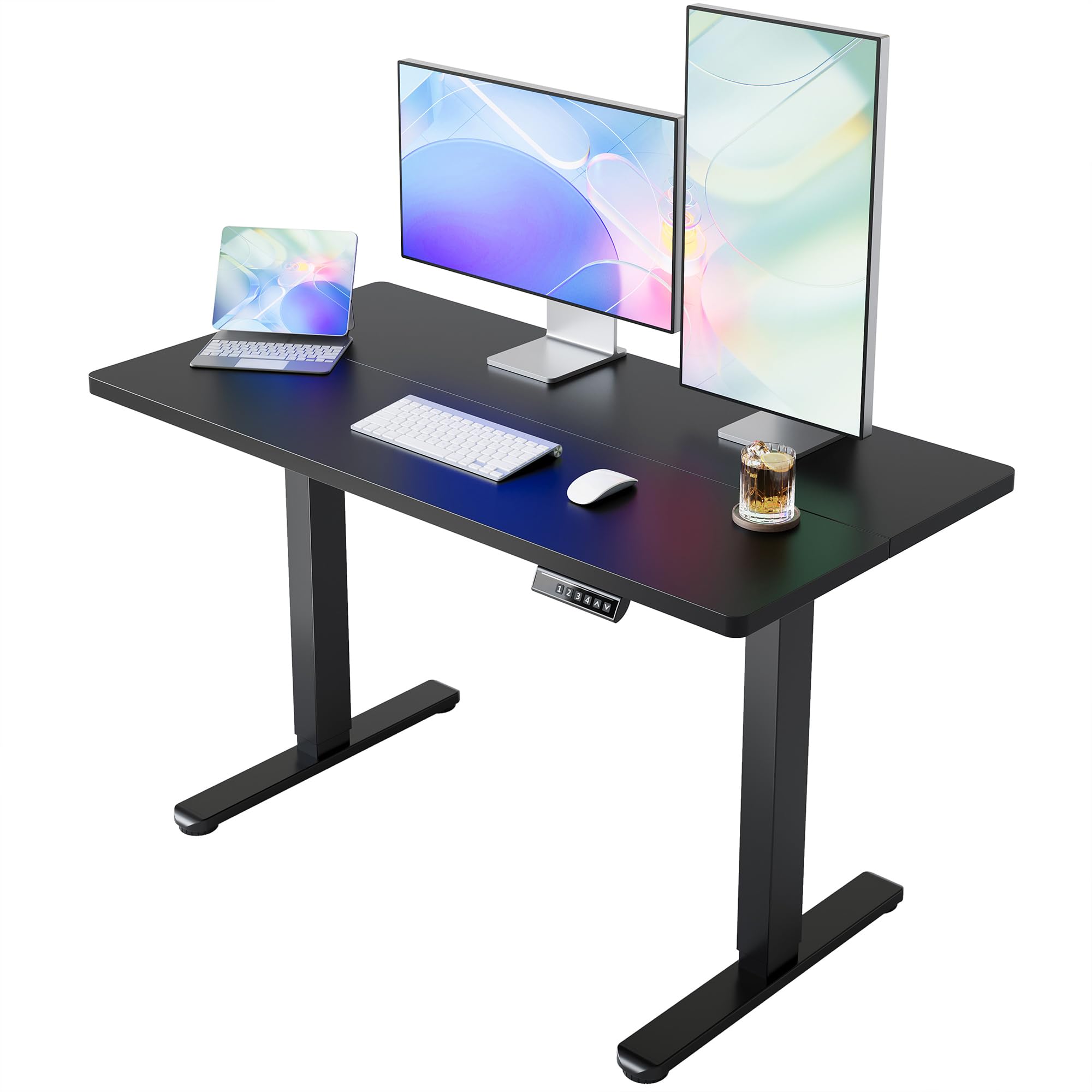 HUANUO 32" Small Electric Standing Desk Adjustable Height, 4 Memory Height Settings, Sit Stand Up Desk for Home Office & Computer Workstation, LightWalnut
