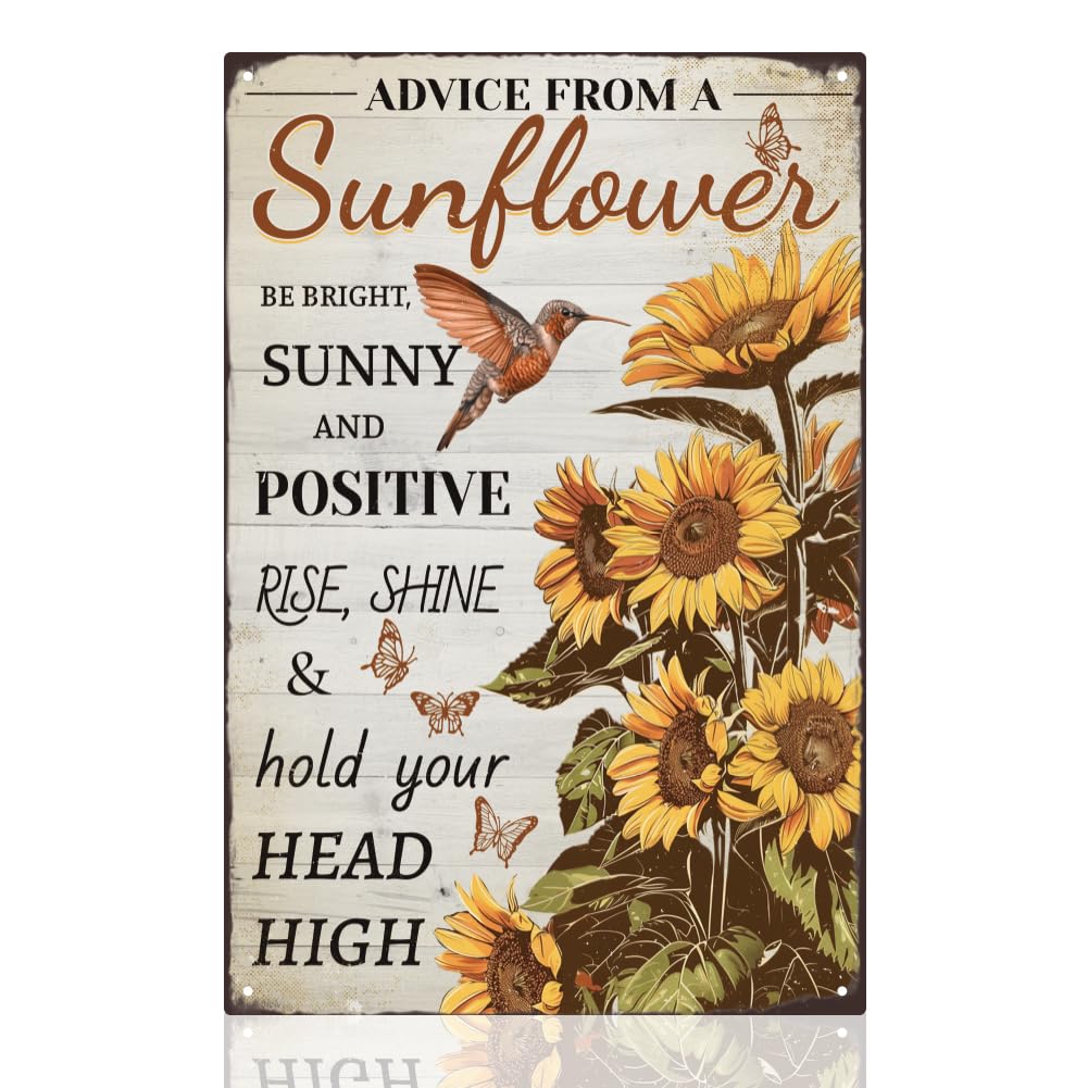 Vintage Flower Wall Decor Sign, What a Wonderful World Inspirational Quote Floral Wall Art, Metal Tin Poster for Home Bedroom Kitchen Cafe Bar Wall Decor Gift 8 x 12 Inch